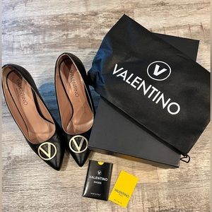 Valentino Black Heels with Gold emblem